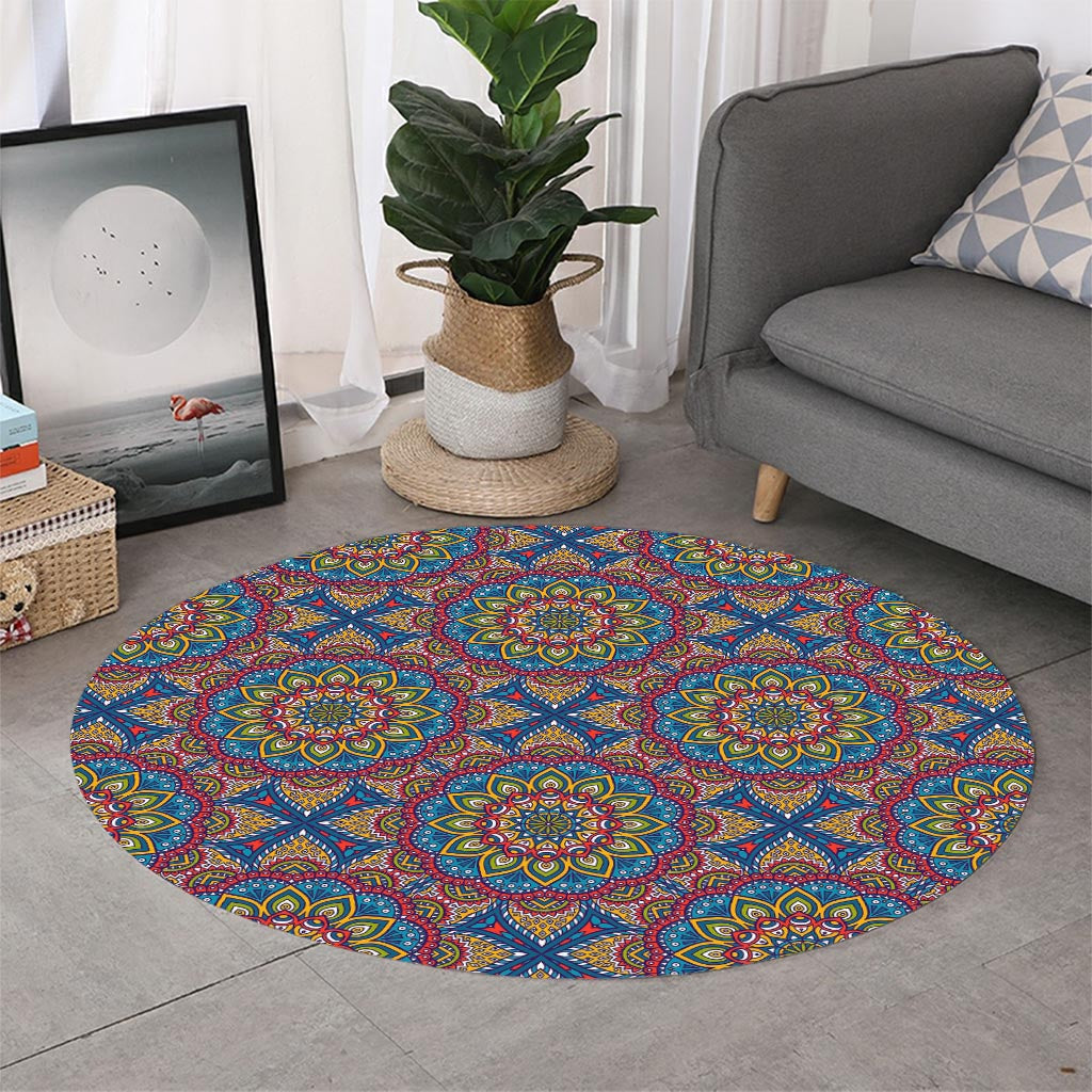 Colorful Bohemian Mandala Pattern Print Round Rug