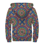 Colorful Bohemian Mandala Pattern Print Sherpa Lined Zip Up Hoodie