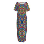 Colorful Bohemian Mandala Pattern Print Short Sleeve Long Nightdress