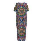 Colorful Bohemian Mandala Pattern Print Short Sleeve Long Nightdress