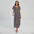 Colorful Bohemian Mandala Pattern Print Short Sleeve Maxi Dress
