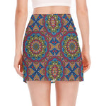 Colorful Bohemian Mandala Pattern Print Side Slit Mini Skirt