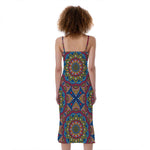 Colorful Bohemian Mandala Pattern Print Slim Fit Midi Cami Dress