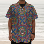 Colorful Bohemian Mandala Pattern Print Textured Short Sleeve Shirt