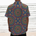 Colorful Bohemian Mandala Pattern Print Textured Short Sleeve Shirt