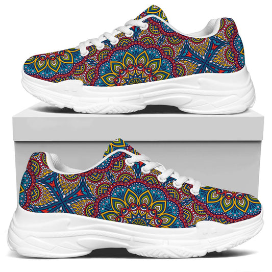 Colorful Bohemian Mandala Pattern Print White Chunky Shoes