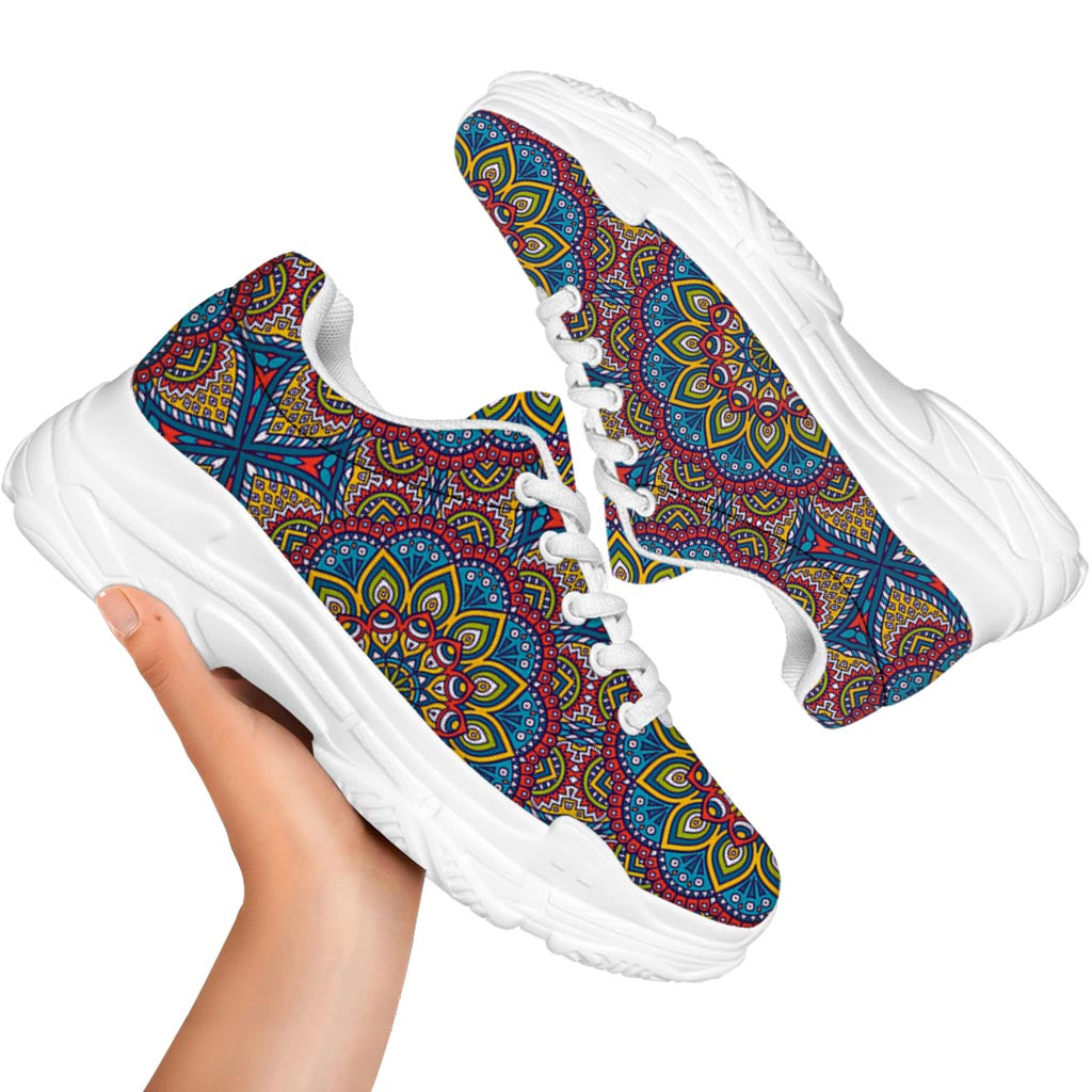 Colorful Bohemian Mandala Pattern Print White Chunky Shoes