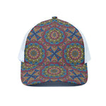 Colorful Bohemian Mandala Pattern Print White Mesh Trucker Cap