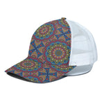 Colorful Bohemian Mandala Pattern Print White Mesh Trucker Cap