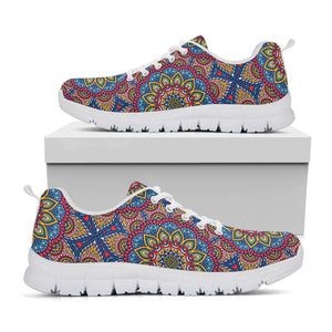 Colorful Bohemian Mandala Pattern Print White Running Shoes