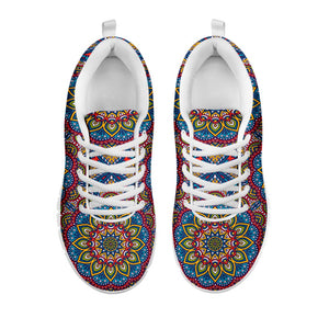 Colorful Bohemian Mandala Pattern Print White Running Shoes