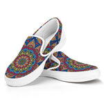 Colorful Bohemian Mandala Pattern Print White Slip On Sneakers