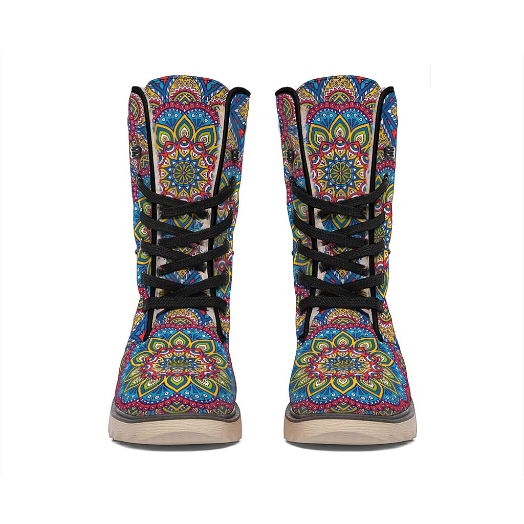 Colorful Bohemian Mandala Pattern Print Winter Boots