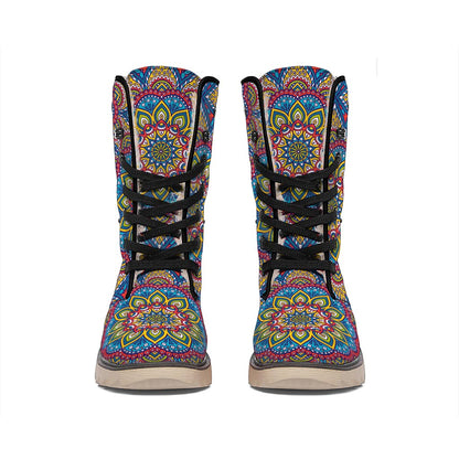 Colorful Bohemian Mandala Pattern Print Winter Boots