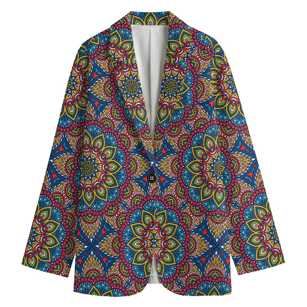 Colorful Bohemian Mandala Pattern Print Women's Blazer