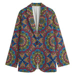 Colorful Bohemian Mandala Pattern Print Women's Cotton Blazer