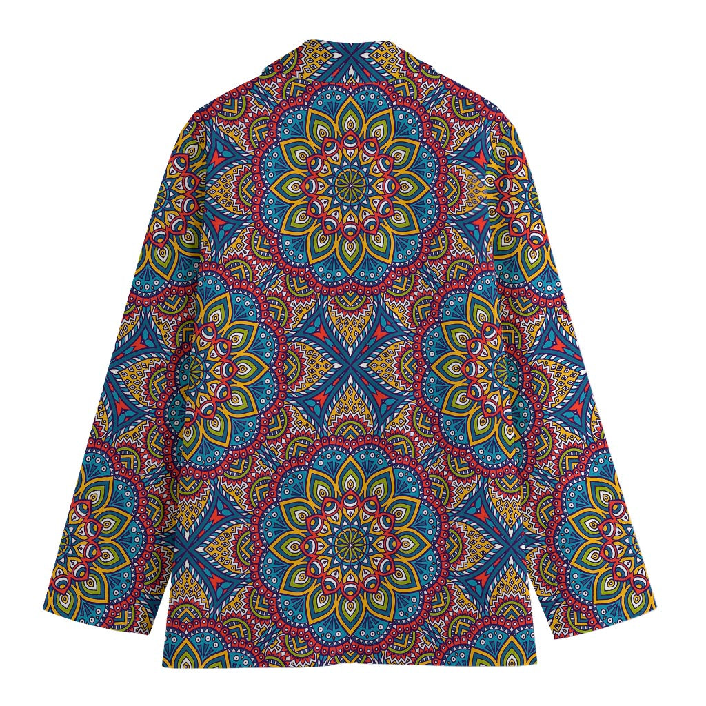 Colorful Bohemian Mandala Pattern Print Women's Cotton Blazer