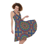 Colorful Bohemian Mandala Pattern Print Women's Sleeveless Dress