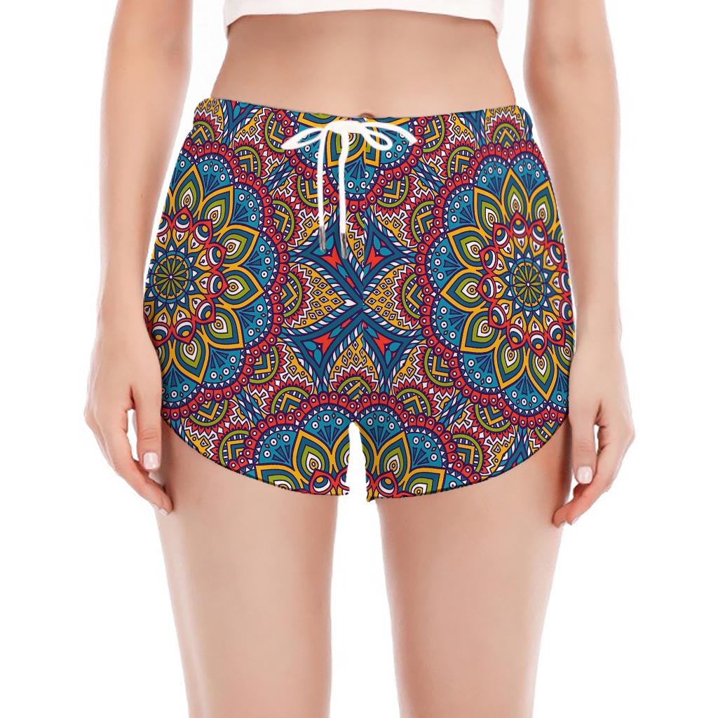 Colorful Bohemian Mandala Pattern Print Women's Split Running Shorts