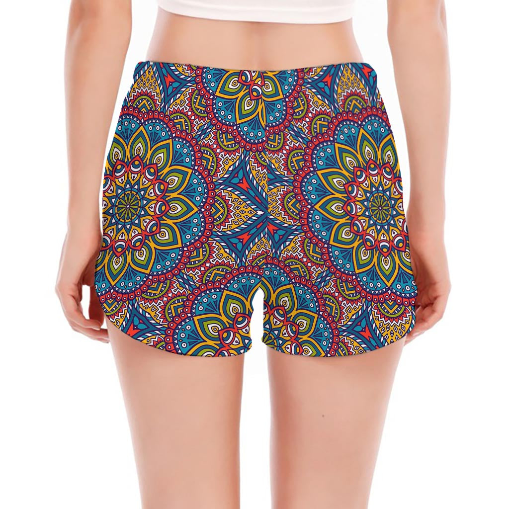 Colorful Bohemian Mandala Pattern Print Women's Split Running Shorts