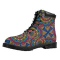 Colorful Bohemian Mandala Pattern Print Padded Collar Lace Up Boots