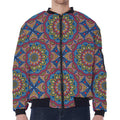 Colorful Bohemian Mandala Pattern Print Zip Sleeve Bomber Jacket