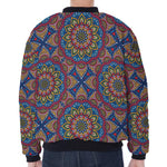 Colorful Bohemian Mandala Pattern Print Zip Sleeve Bomber Jacket