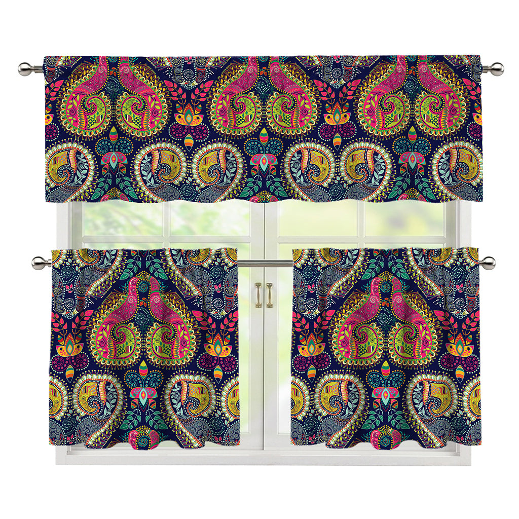 Colorful Boho Paisley Pattern Print 3 Piece Kitchen Curtains
