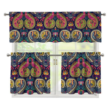 Colorful Boho Paisley Pattern Print 3 Piece Kitchen Curtains