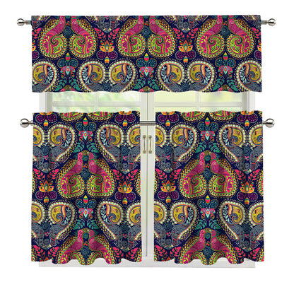 Colorful Boho Paisley Pattern Print 3 Piece Kitchen Curtains