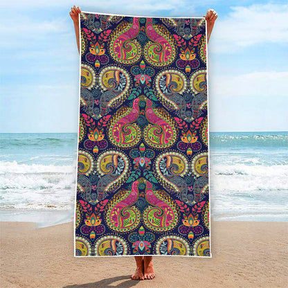Colorful Boho Paisley Pattern Print Beach Towel