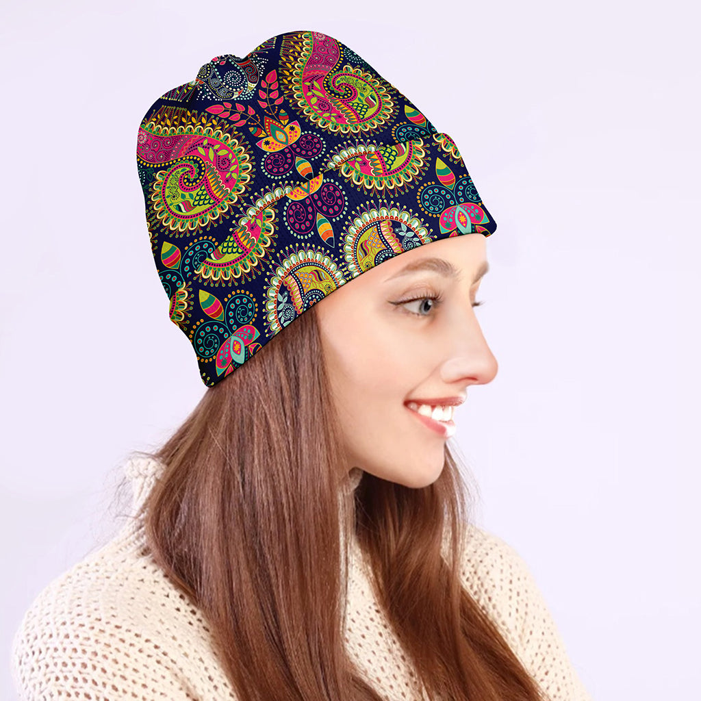Colorful Boho Paisley Pattern Print Beanie