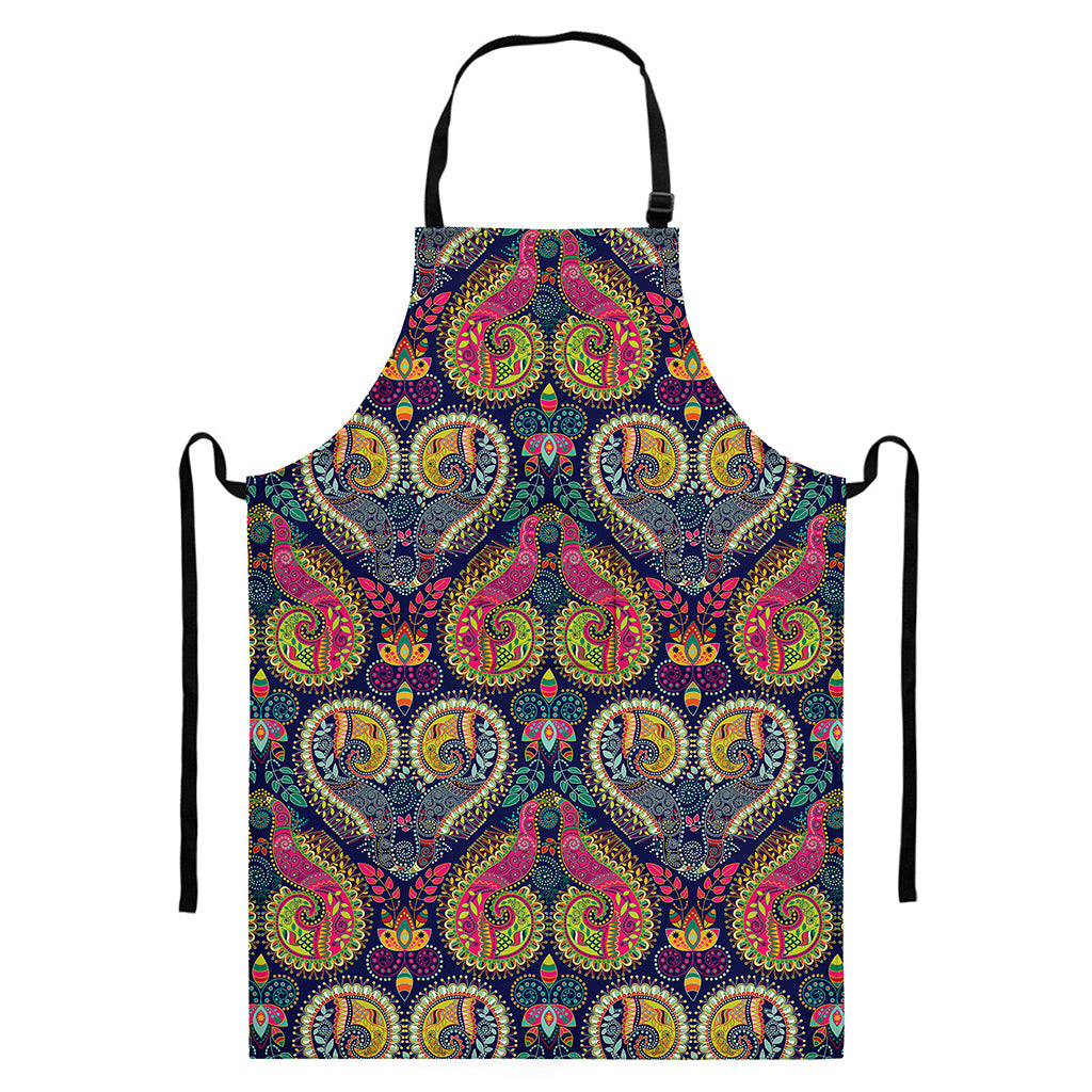 Colorful Boho Paisley Pattern Print Bib Apron With Pocket