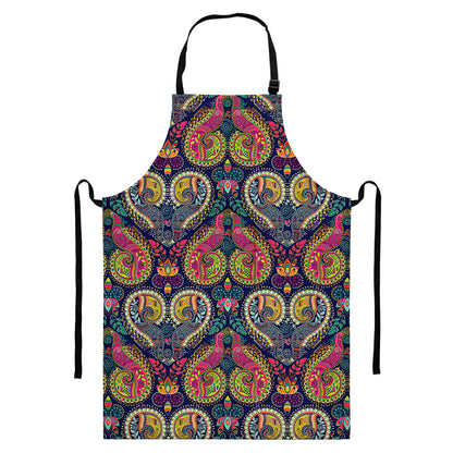Colorful Boho Paisley Pattern Print Bib Apron With Pocket