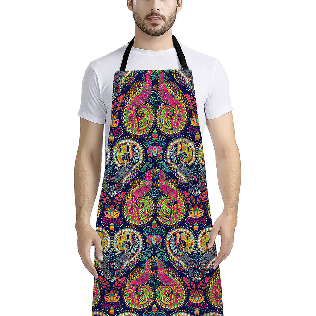 Colorful Boho Paisley Pattern Print Bib Apron With Pocket