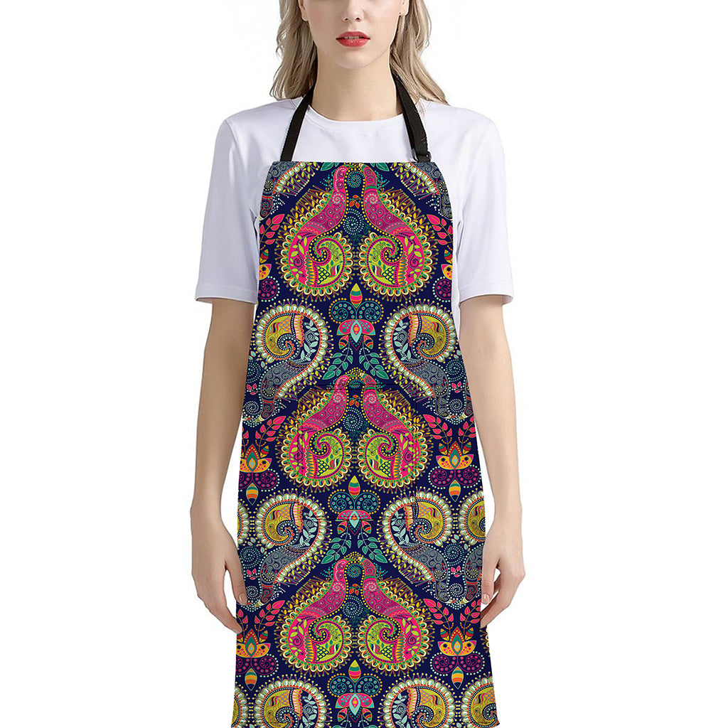 Colorful Boho Paisley Pattern Print Bib Apron With Pocket