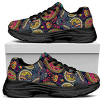 Colorful Boho Paisley Pattern Print Black Chunky Shoes