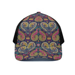 Colorful Boho Paisley Pattern Print Black Mesh Trucker Cap