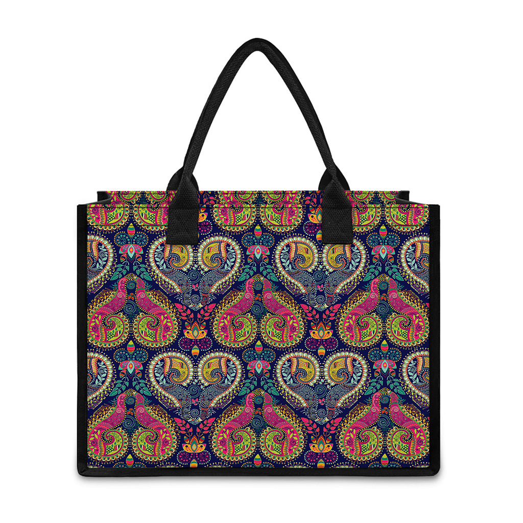 Colorful Boho Paisley Pattern Print Canvas Tote Bag