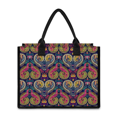 Colorful Boho Paisley Pattern Print Canvas Tote Bag