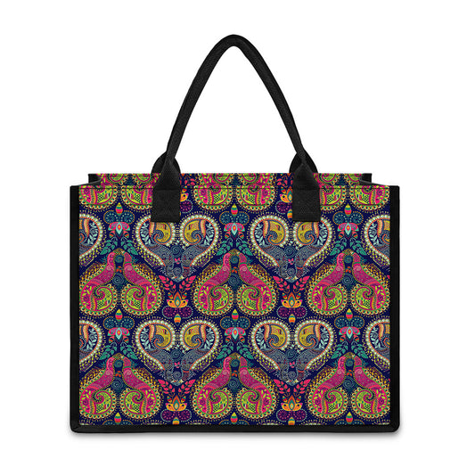 Colorful Boho Paisley Pattern Print Canvas Tote Bag