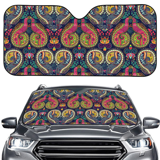 Colorful Boho Paisley Pattern Print Car Windshield Sun Shade