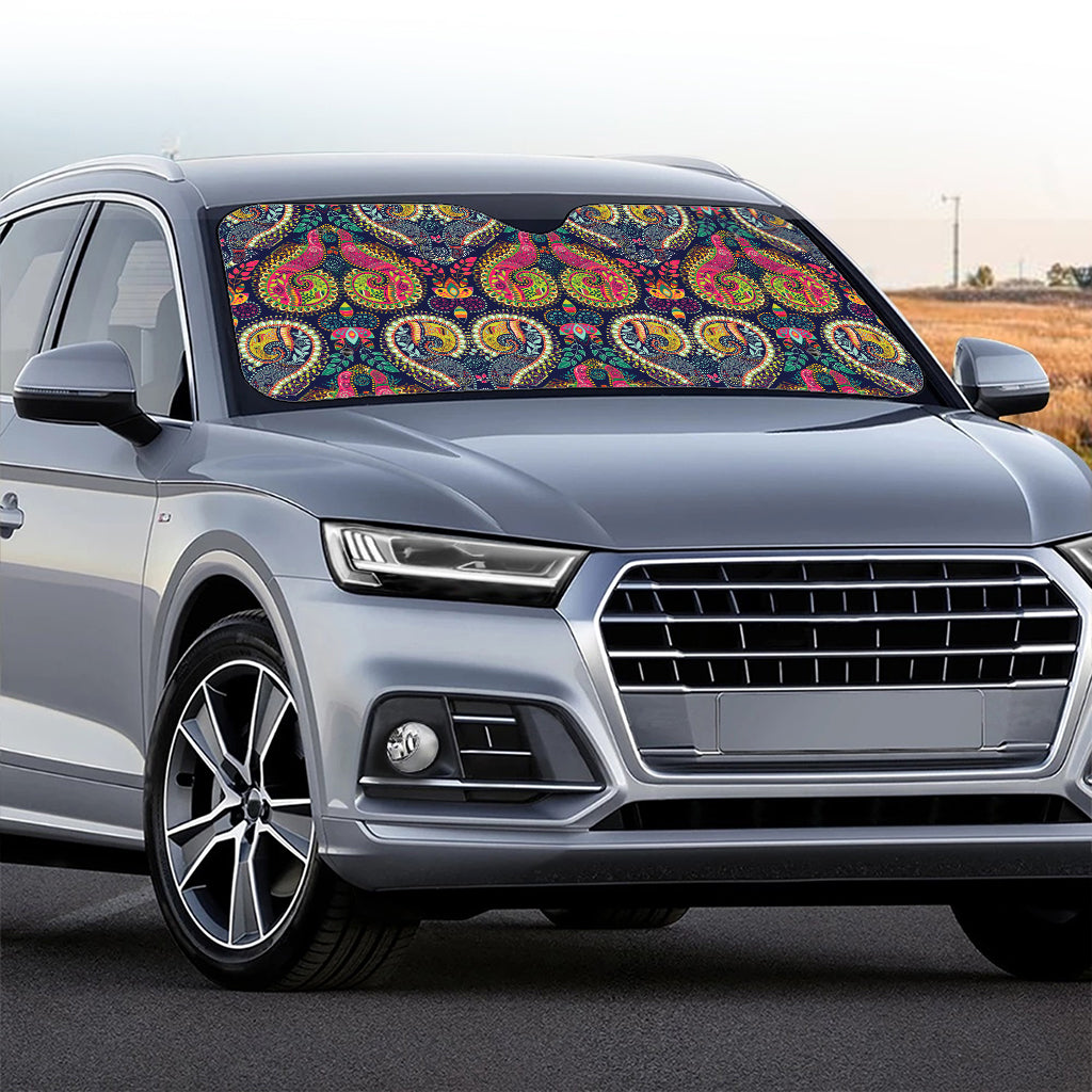 Colorful Boho Paisley Pattern Print Car Windshield Sun Shade