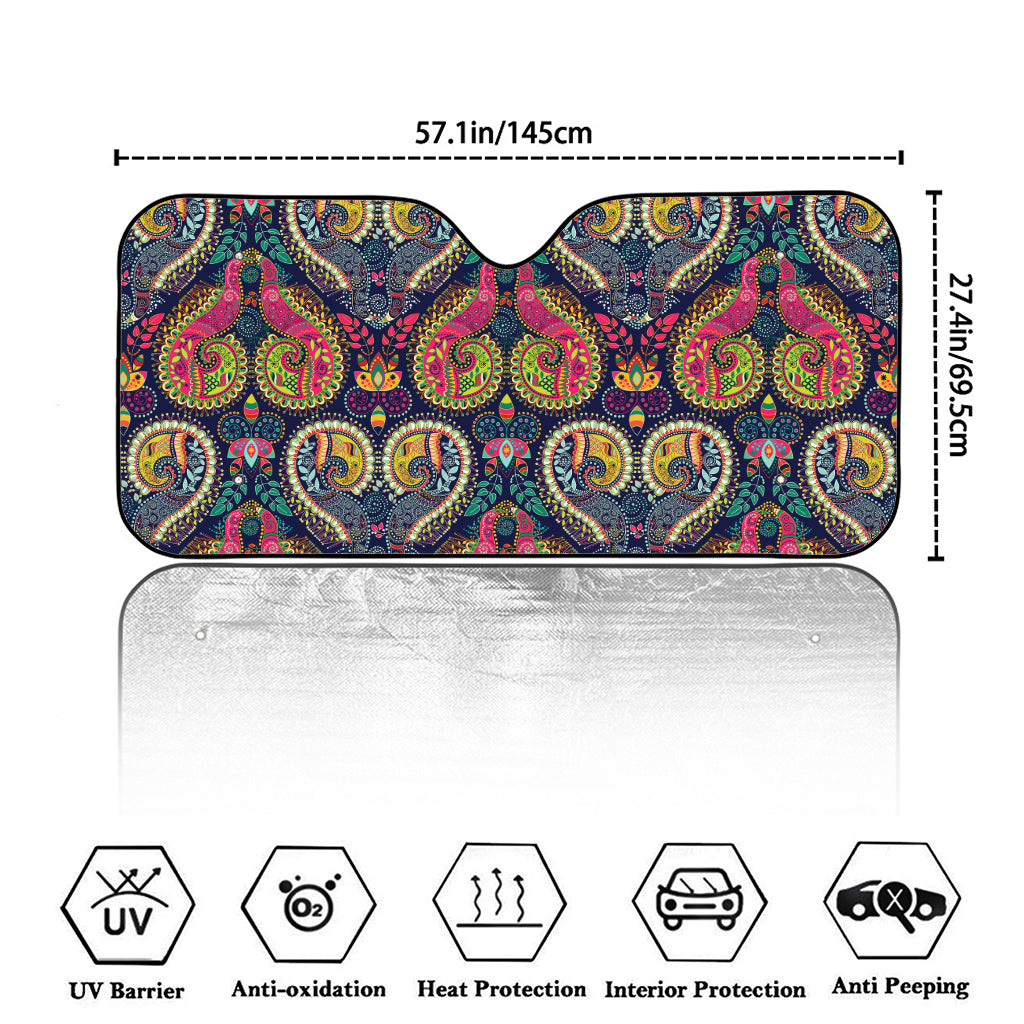 Colorful Boho Paisley Pattern Print Car Windshield Sun Shade