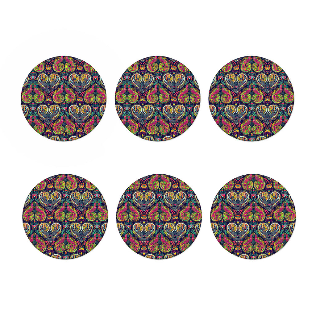 Colorful Boho Paisley Pattern Print Coaster Set