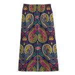 Colorful Boho Paisley Pattern Print Cotton Front Slit Maxi Skirt