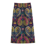 Colorful Boho Paisley Pattern Print Cotton Front Slit Maxi Skirt