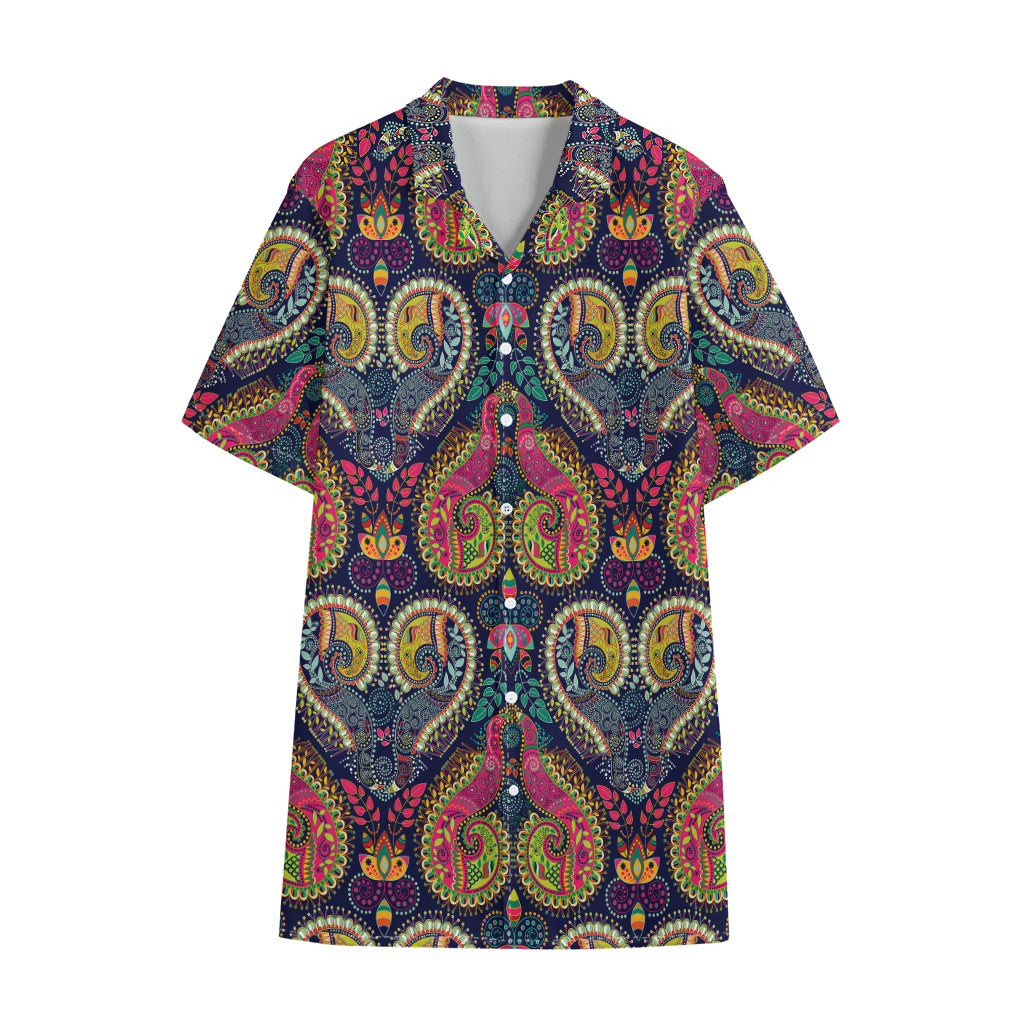 Colorful Boho Paisley Pattern Print Cotton Hawaiian Shirt