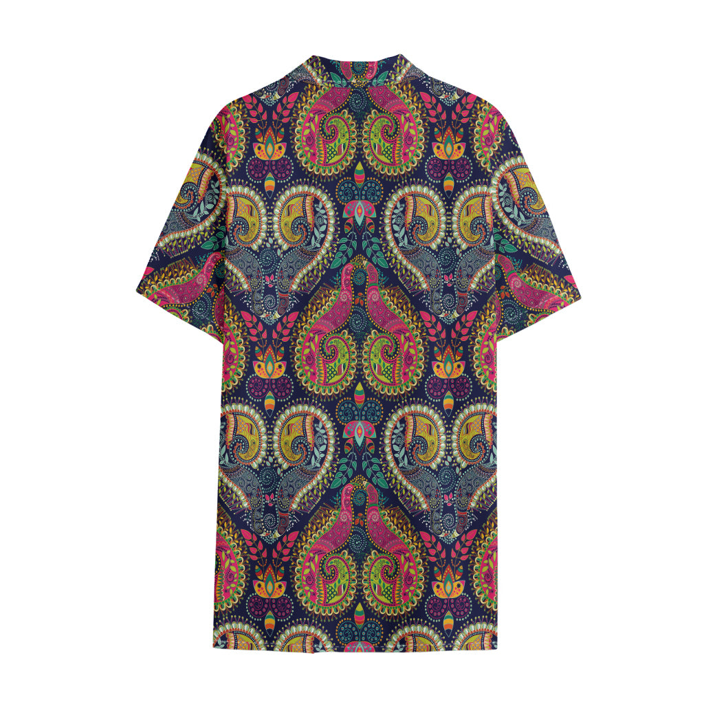 Colorful Boho Paisley Pattern Print Cotton Hawaiian Shirt