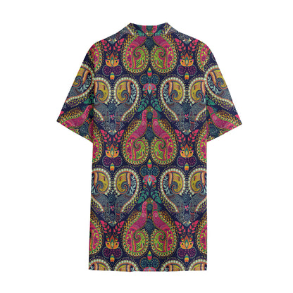 Colorful Boho Paisley Pattern Print Cotton Hawaiian Shirt